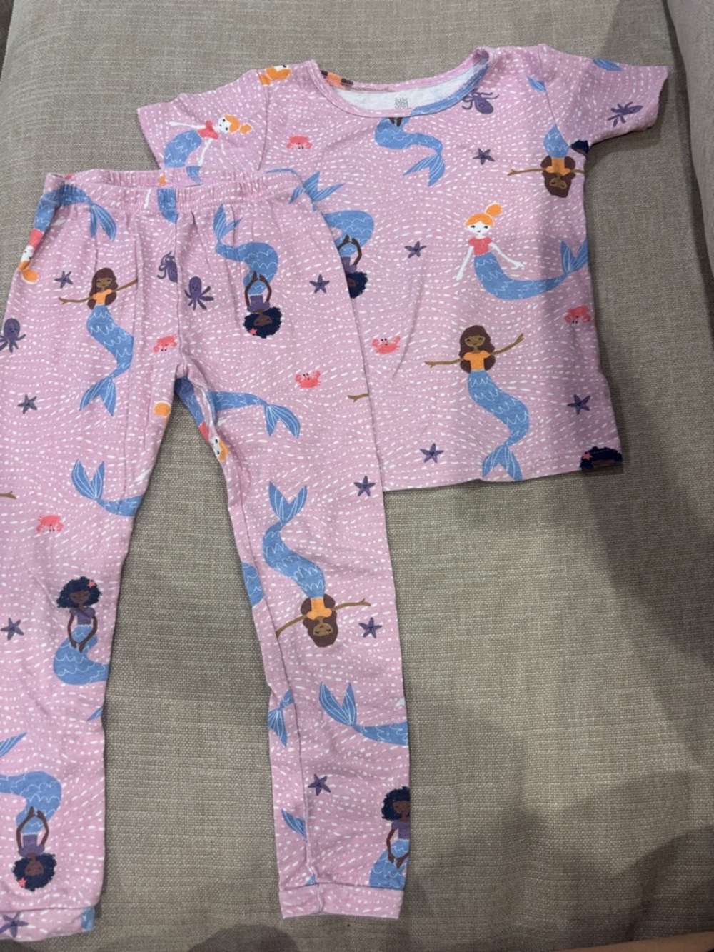 Carter's Pink Mermaid Short Sleeve Pajama Set with Blue Tails